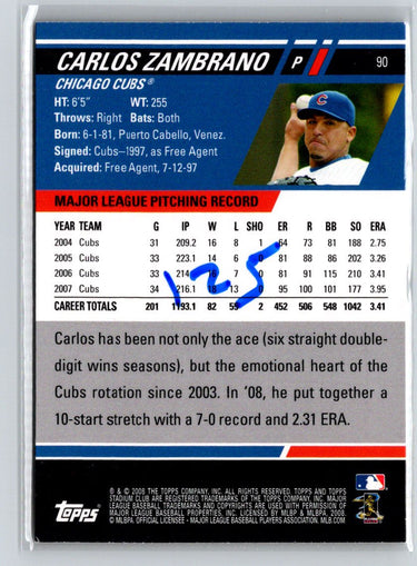 2008 Stadium Club #90 Carlos Zambrano First Day Issue Retail F19