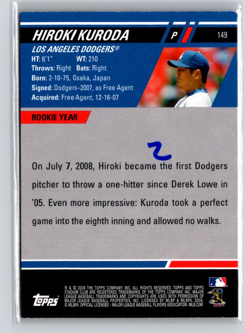 2008 Stadium Club #149 Hiroki Kuroda First Day Issue Retail F19