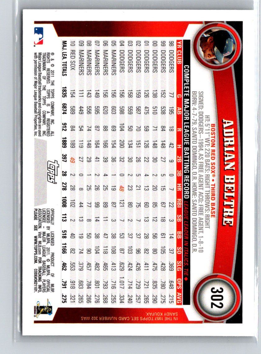 2011 Topps #302 Adrian Beltre Black Border F19
