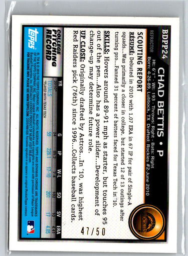 2010 Bowman Chrome #BDPP24 Chad Bettis Gold Refractors #/50 F20