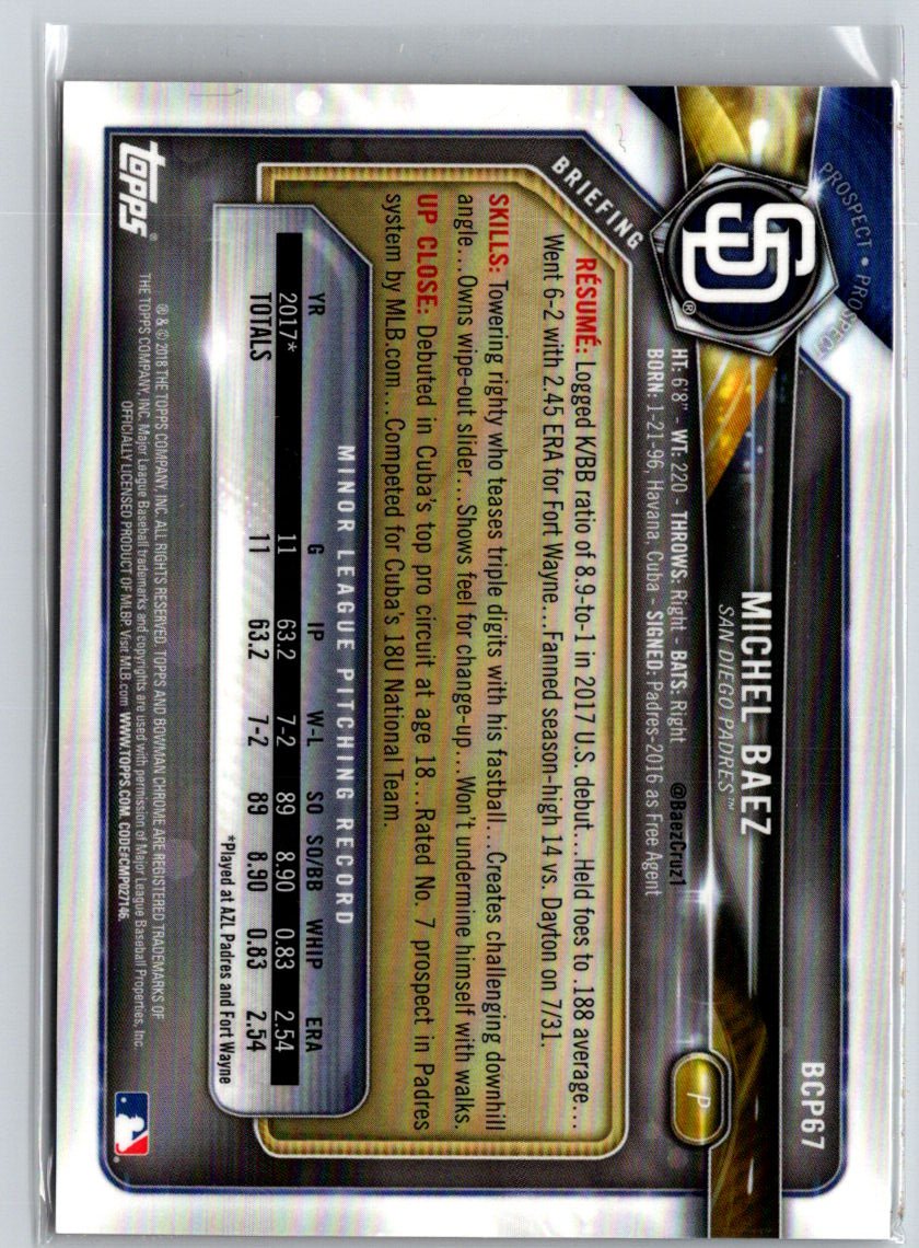 2018 Bowman #BCP67 Michel Baez Chrome Orange Shimmer Refractor #/25 F20