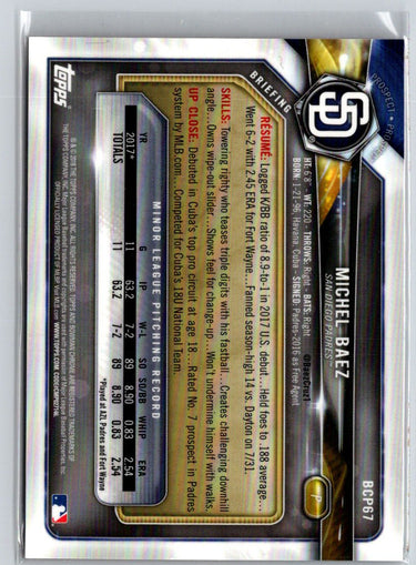 2018 Bowman #BCP67 Michel Baez Chrome Orange Shimmer Refractor #/25 F20