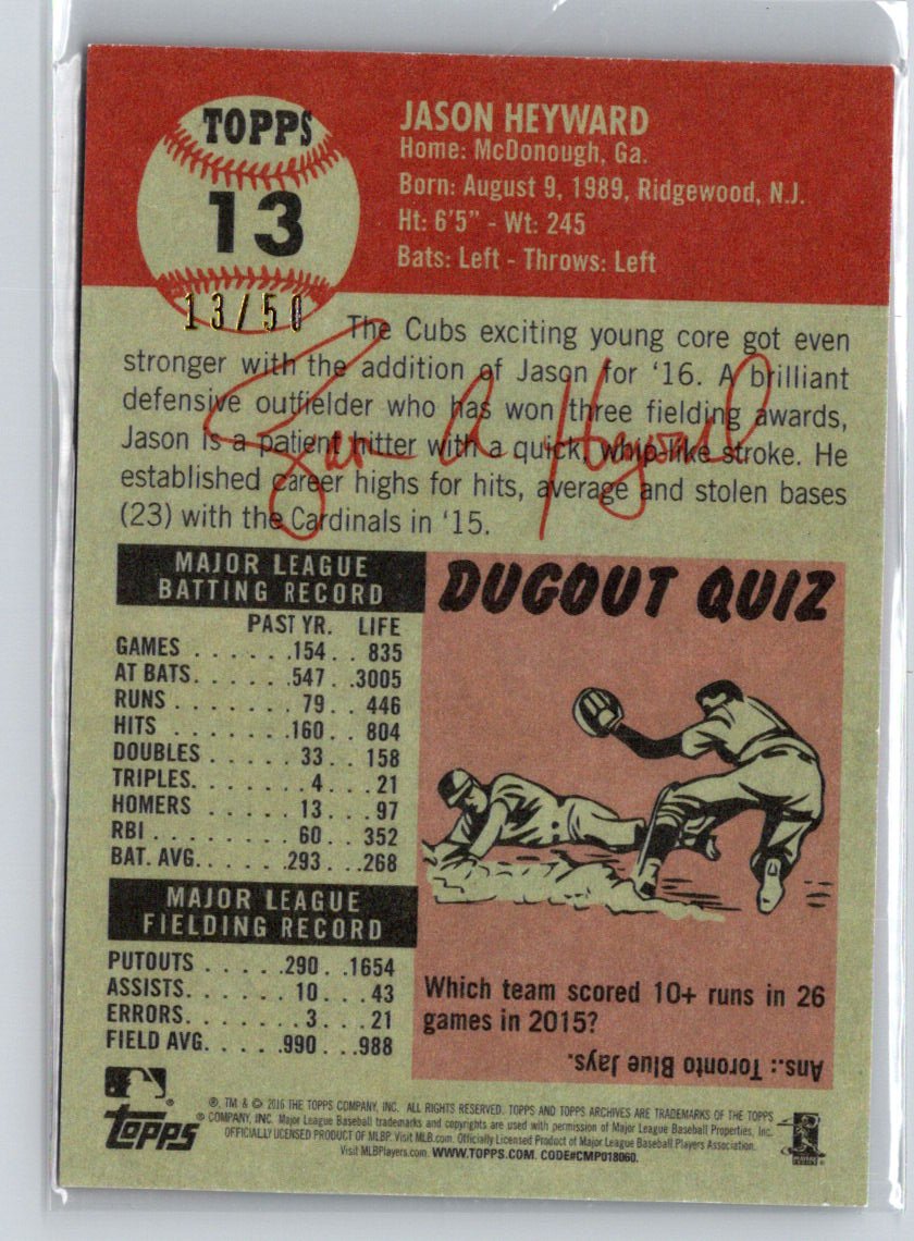2016 Topps Archives #13 Jason Heyward Red Border #/50 F20