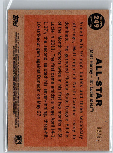 2011 Topps Heritage Minor League #249 Matt Harvey Black Border #/62 F20