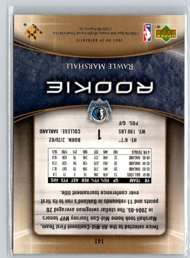 2005-06 SP Authentic #141 Rawle Marshall Extra Limited Rookies #/25 F20