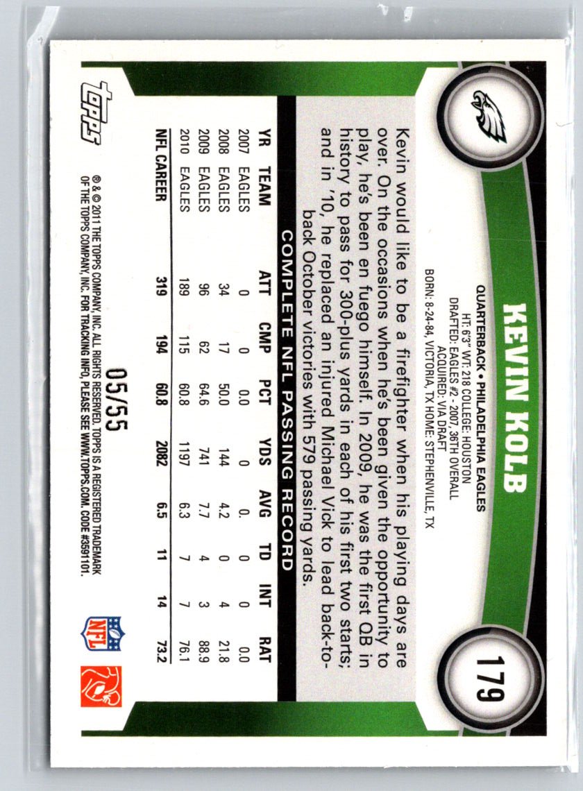 2011 Topps #179 Kevin Kolb Black #/55 F21