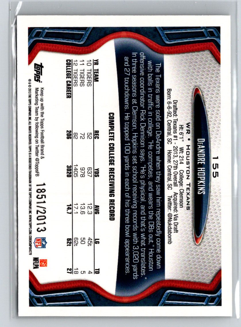 2013 Topps #155 DeAndre Hopkins Gold #/2013 F21