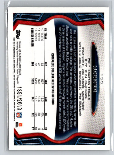 2013 Topps #155 DeAndre Hopkins Gold #/2013 F21