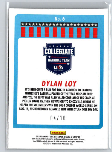 2025 Panini Stars & Stripes USA Baseball #6 Dylan Loy Gold Lightning #/10 F21