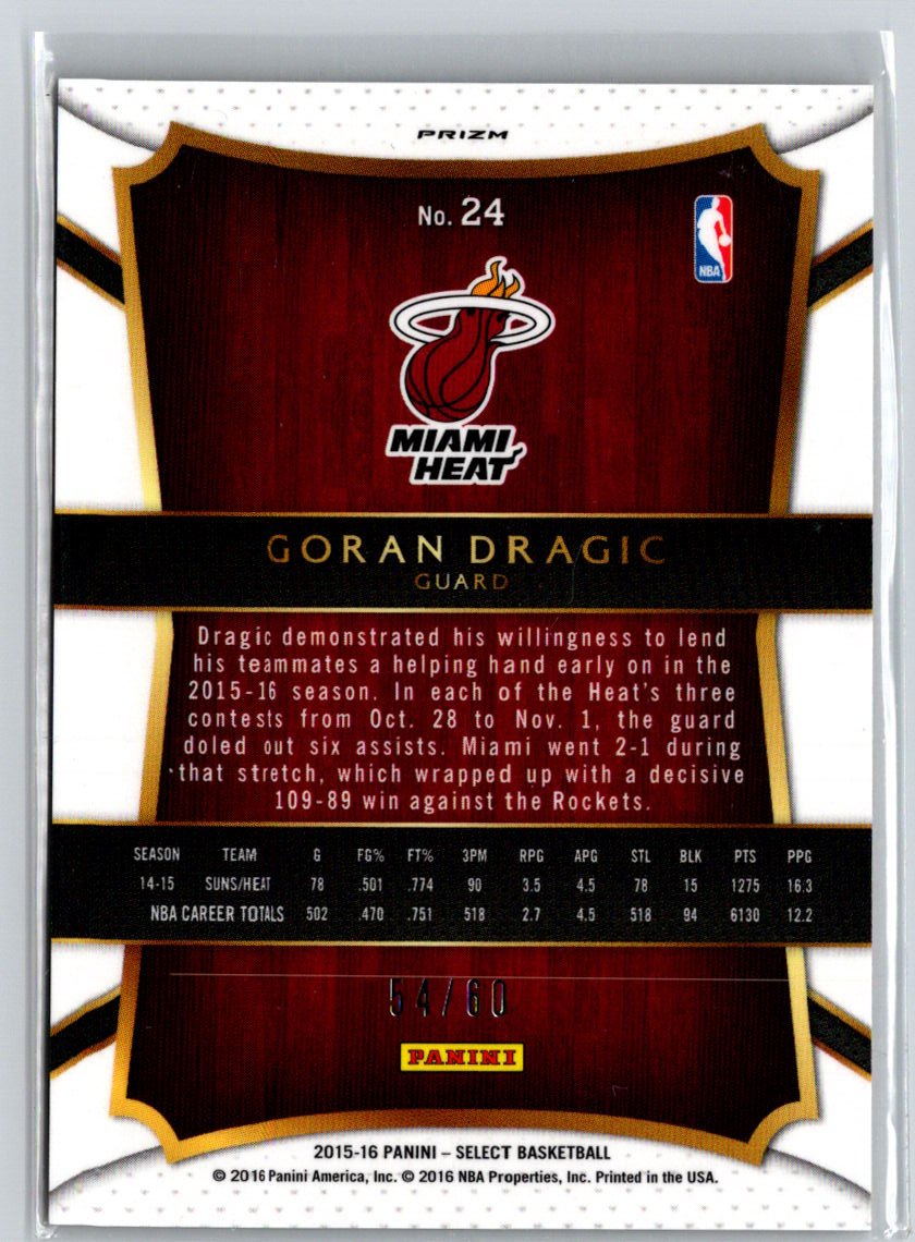 2015-16 Panini Select #24 Goran Dragic Concourse Orange Prizms #/60 F23