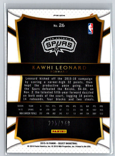 2015-16 Panini Select #26 Kawhi Leonard Concourse Blue Prizms #/249 F24