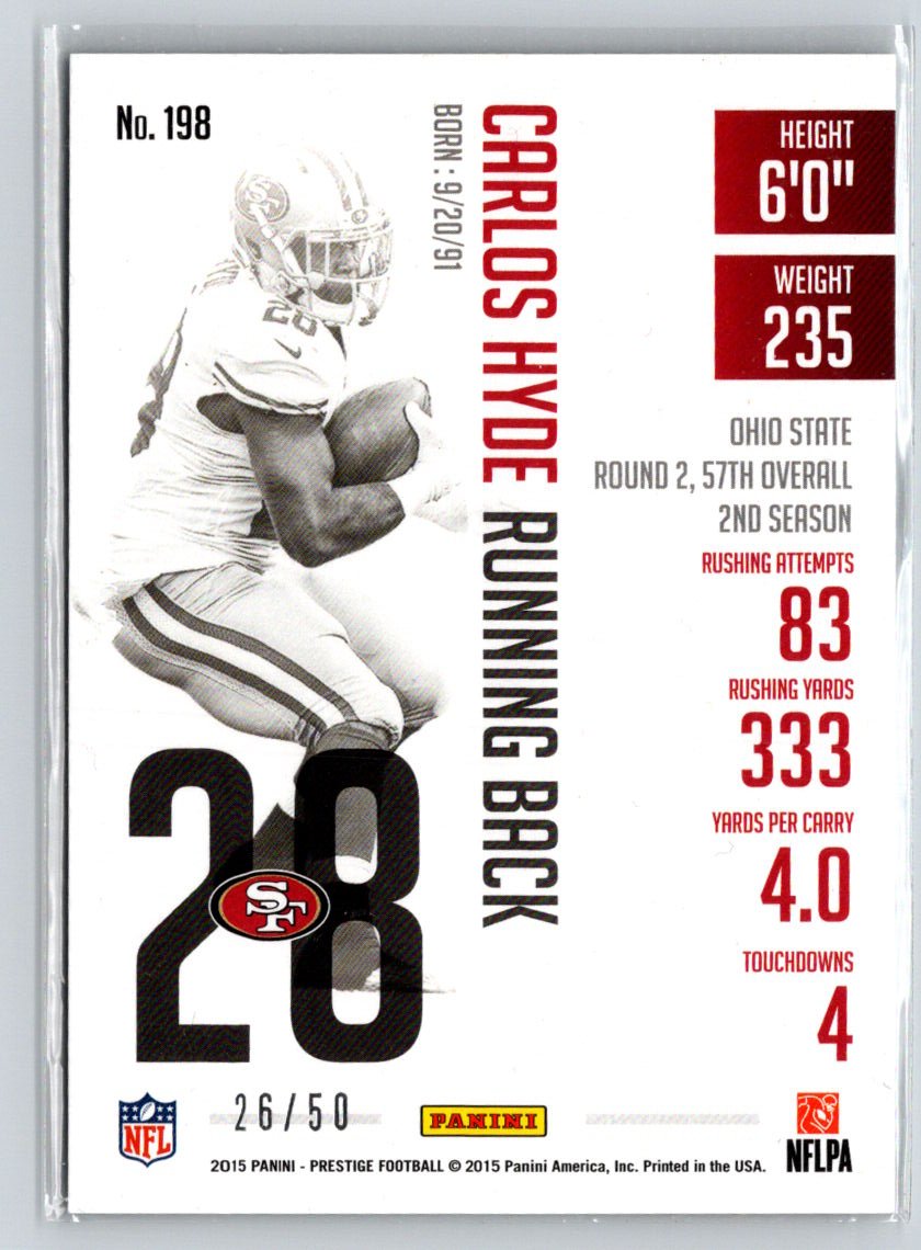 2015 Panini Prestige #198 Carlos Hyde Extra Points Gold #/50 F24