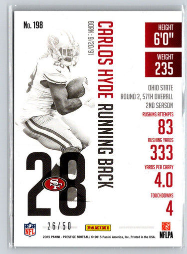 2015 Panini Prestige #198 Carlos Hyde Extra Points Gold #/50 F24