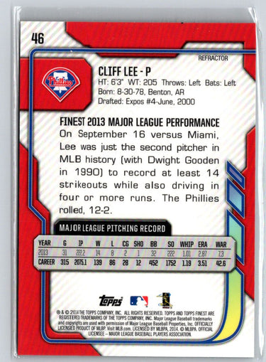 2014 Finest #46 Cliff Lee Gold Refractor #/50 F24
