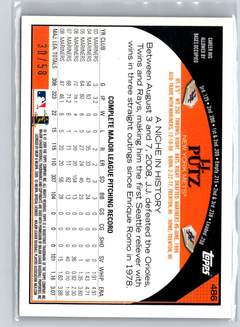 2009 Topps #486 J.J. Putz Black Border #/58 F24