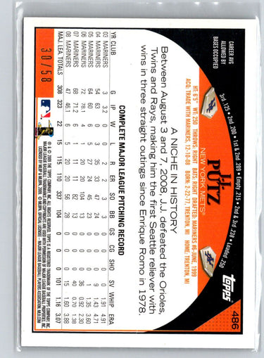 2009 Topps #486 J.J. Putz Black Border #/58 F24