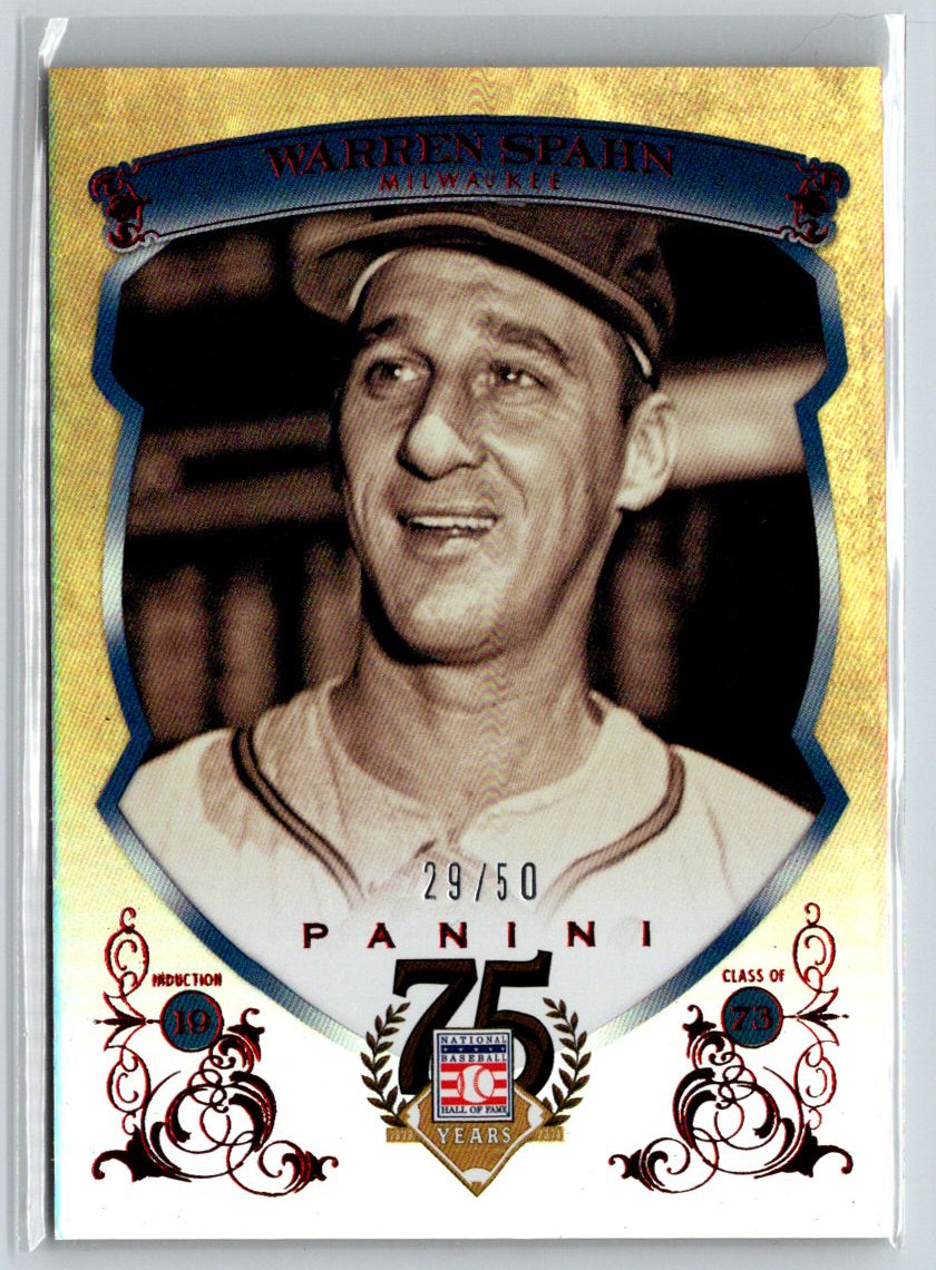 2014 Panini Hall of Fame 75th - Blue Frame Red #45 Warren Spahn #/50 F24