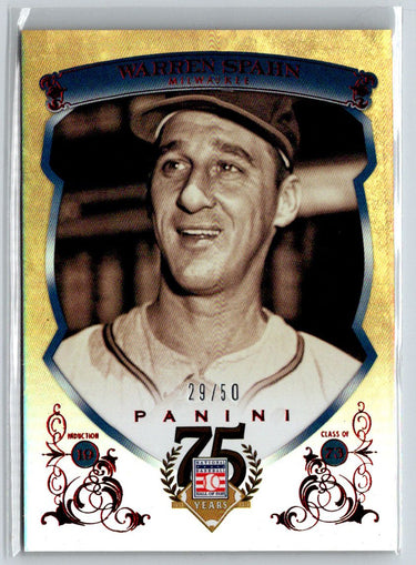 2014 Panini Hall of Fame 75th - Blue Frame Red #45 Warren Spahn #/50 F24