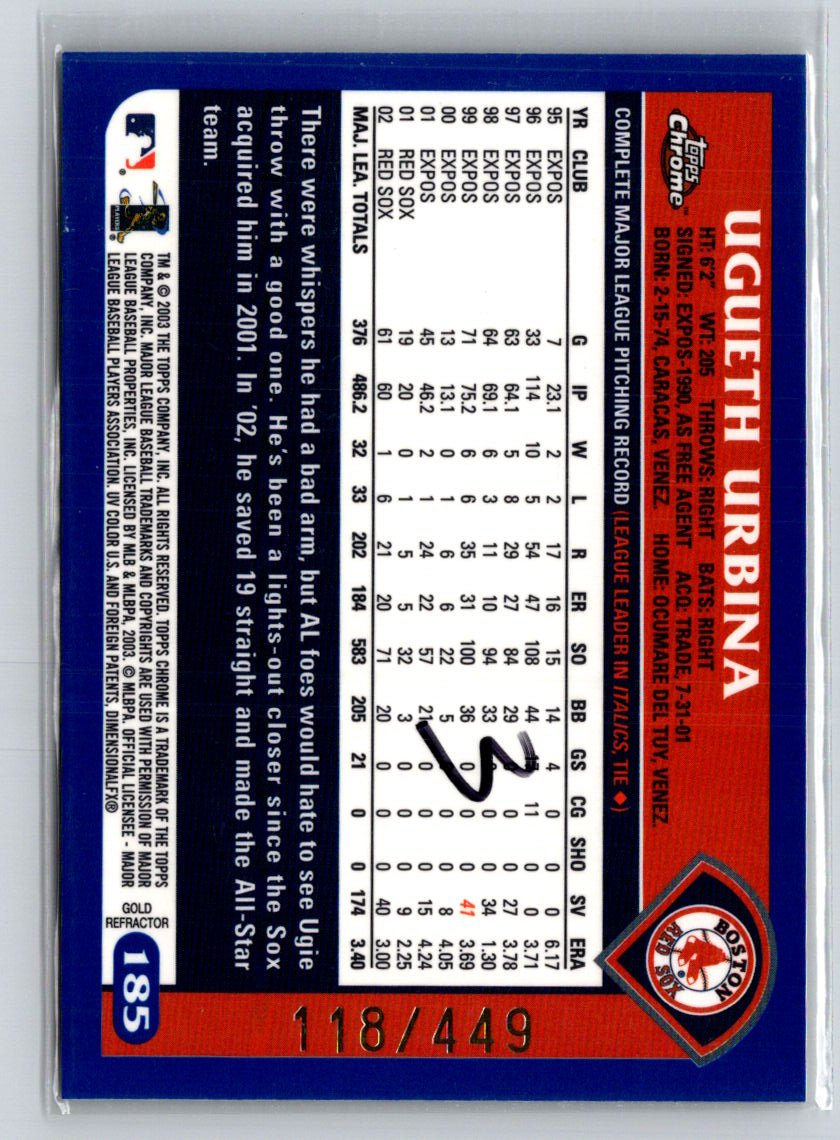 2003 Topps Chrome #185 Ugueth Urbina Gold Refractors #/449 F25