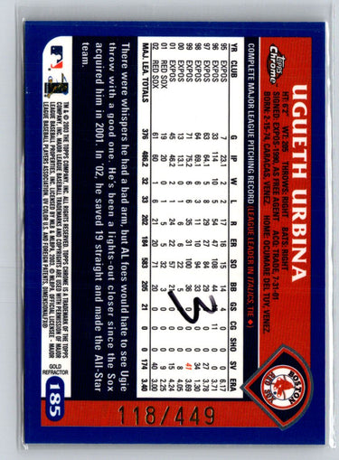 2003 Topps Chrome #185 Ugueth Urbina Gold Refractors #/449 F25