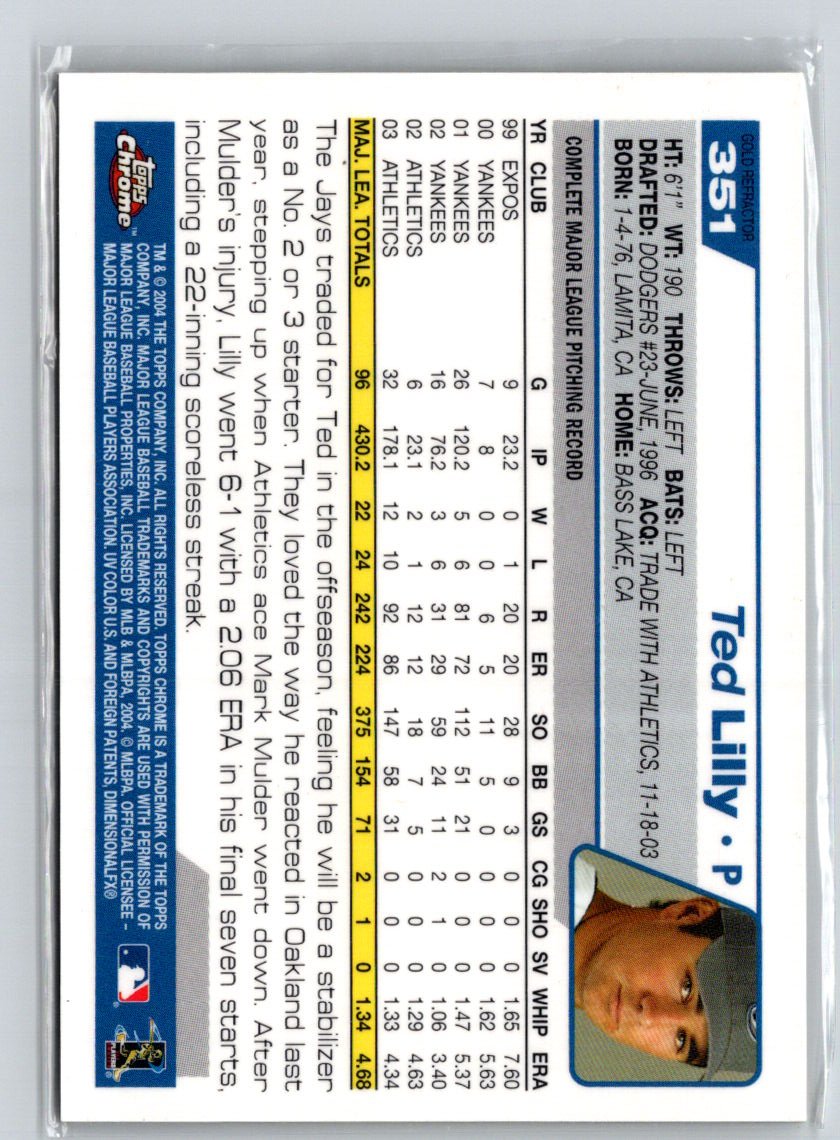 2004 Topps Chrome #351 Ted Lilly Gold Refractors F25