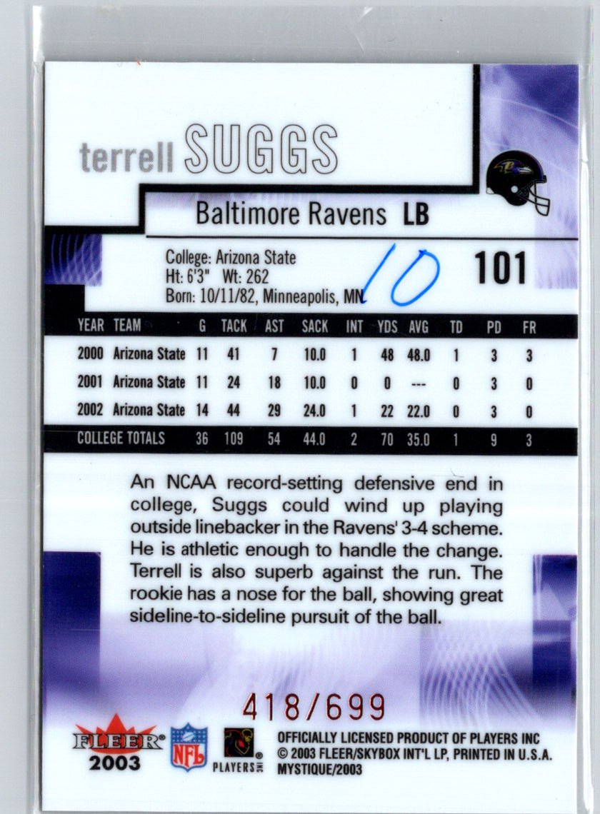 2003 Fleer Mystique #101 Terrell Suggs #/699 F25