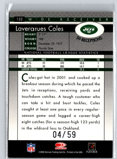 2002 Donruss #132 Laveranues Coles Stat Line Season #/59 F25