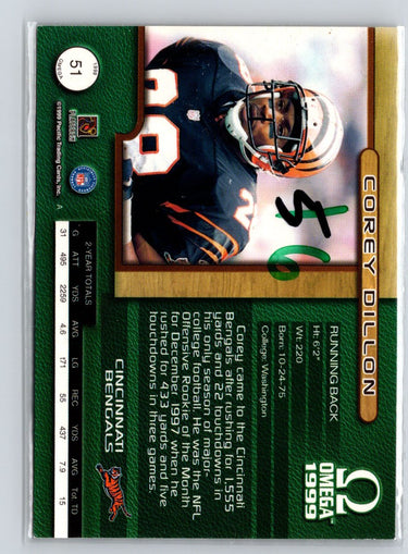 1999 Pacific Omega #51 Corey Dillon Gold #/299 F25