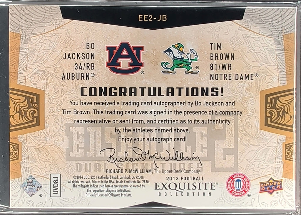 2013 Upper Deck Exquisite Bo Jackson Tim Brown Ensemble Dual Auto #/15 D25
