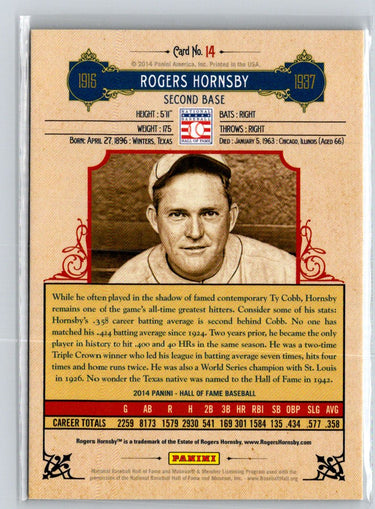 2014 Panini Hall of Fame 75th - Crusades Red #14 Rogers Hornsby #/75 F27