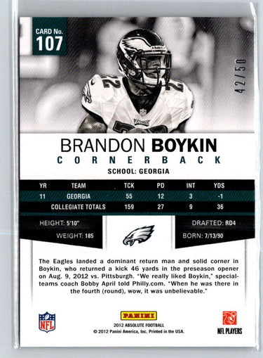 2012 Panini Absolute #107 Brandon Boykin Spectrum Silver #/50 F28