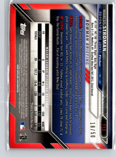 2016 Bowman #113 Marcus Stroman Gold #/50 F29