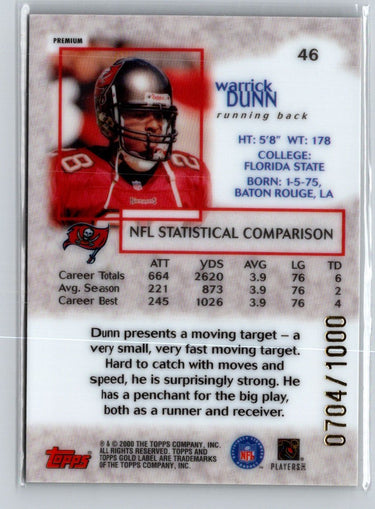 2000 Topps Gold Label #46 Warrick Dunn Premium #/1000 F29