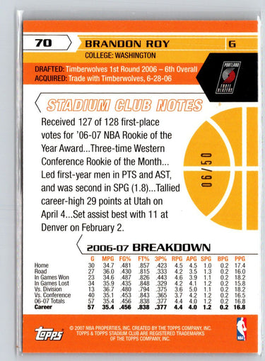 2007-08 Stadium Club #70 Brandon Roy Photographer's Proof Gold #/50 F30