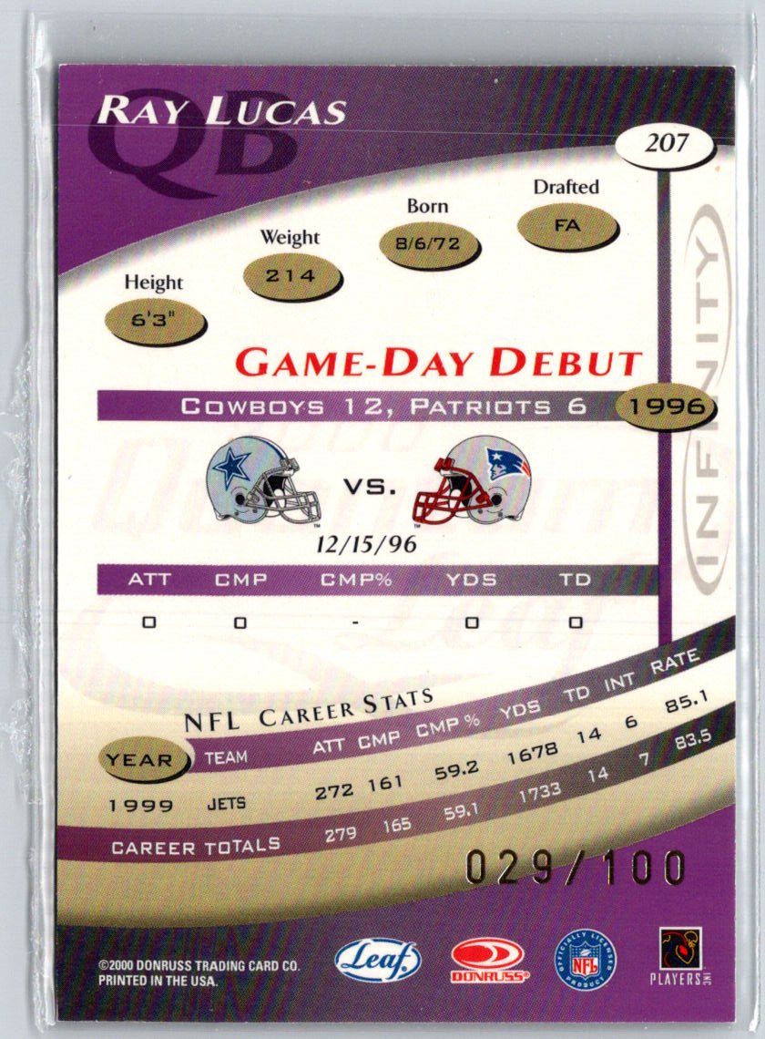 2000 Quantum Leaf #207 Ray Lucas Infinity Purple #/100 F30