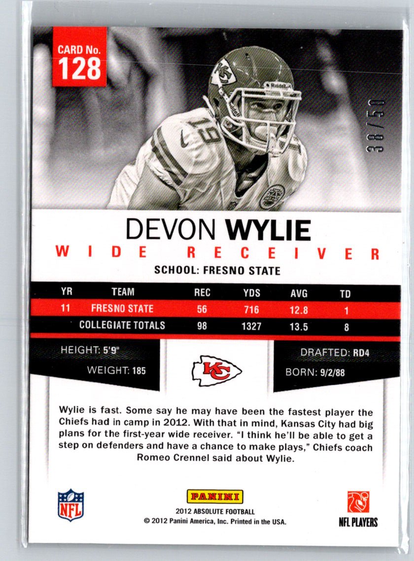 2012 Panini Absolute #128 Devon Wylie Spectrum Silver #/50 F30