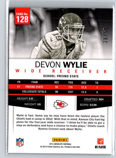 2012 Panini Absolute #128 Devon Wylie Spectrum Silver #/50 F30