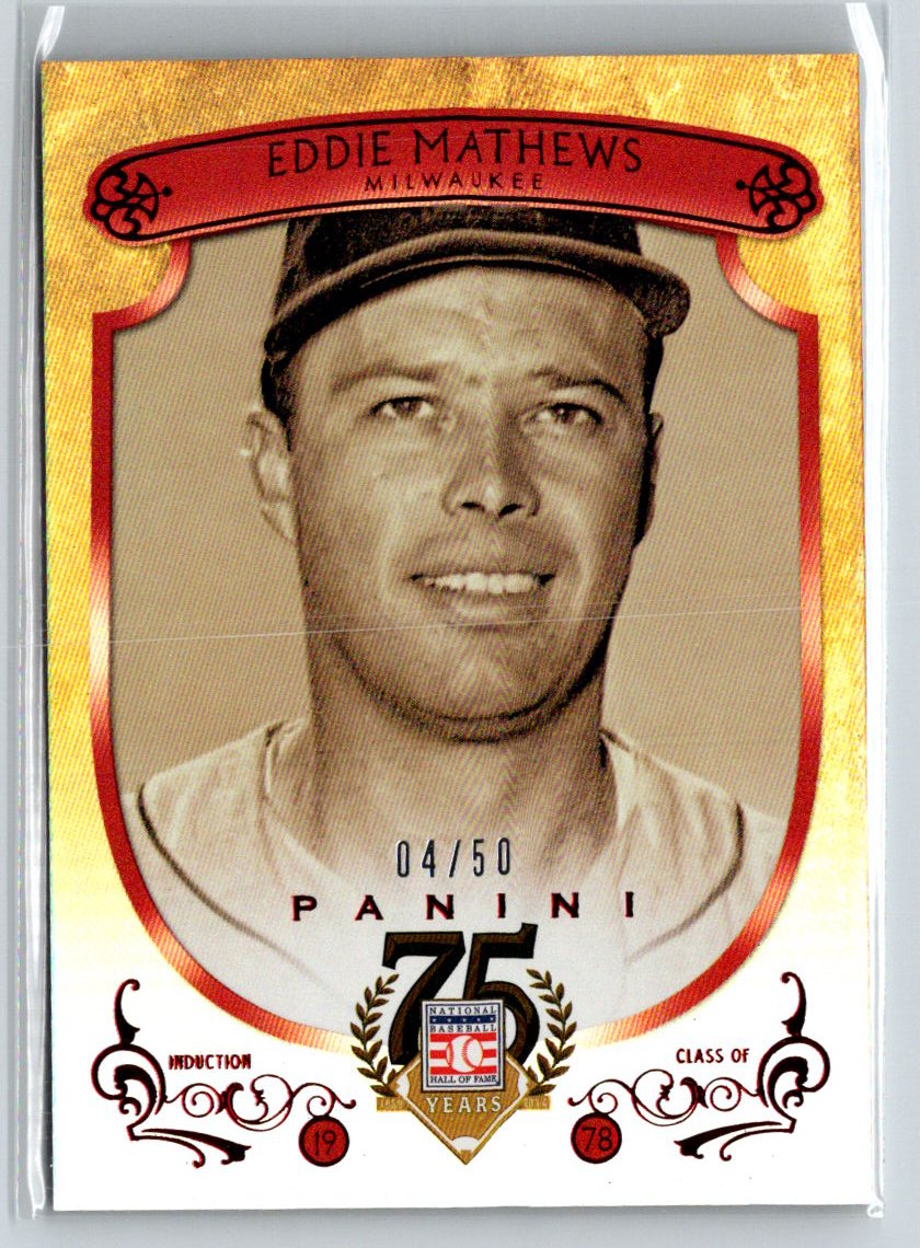 2014 Hall of Fame 75th Year Anniversary Blue Frame Red #49 Eddie Mathews /50 F31
