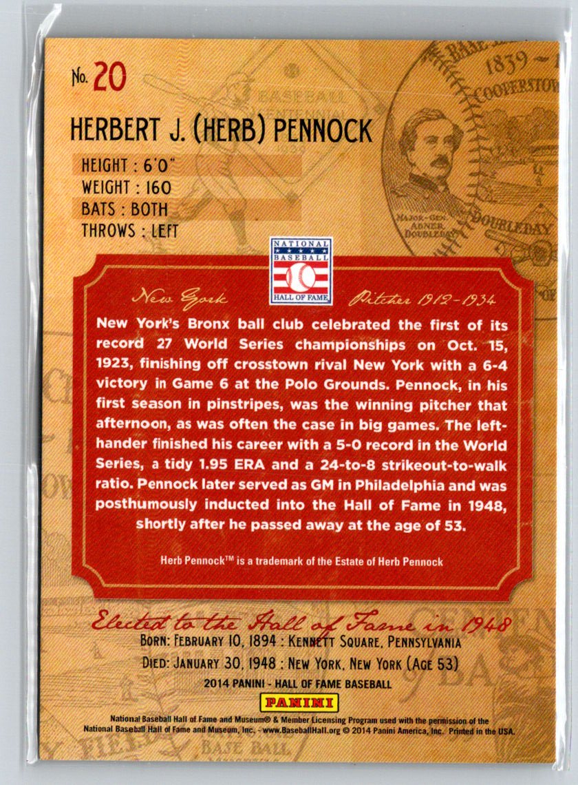2014 Hall of Fame 75th Year Anniversary - Blue Frame Red Herb Pennock /50 F32