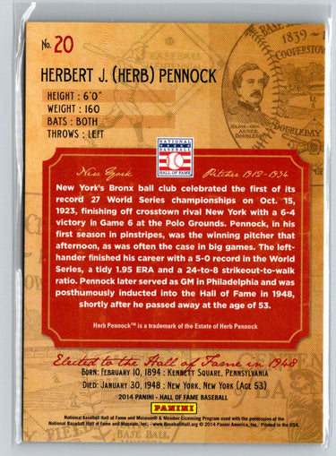2014 Hall of Fame 75th Year Anniversary - Blue Frame Red Herb Pennock /50 F32