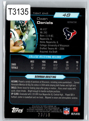 2006 Bowman Chrome #48 Owen Daniels Gold Refractors #/50 F34