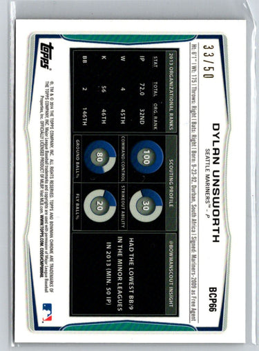 2014 Bowman Chrome #BCP66 Dylan Unsworth Prospects Gold Refractors #/50 F36