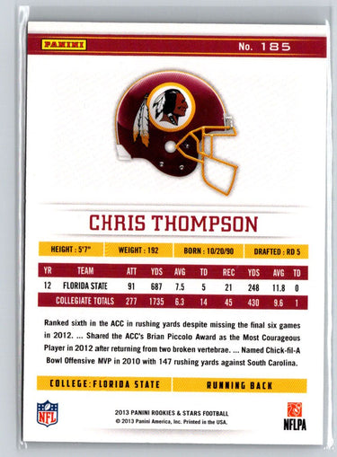 2013 Rookies & Stars Longevity Chris Thompson RC Team Logo Holo Foil /32 F36