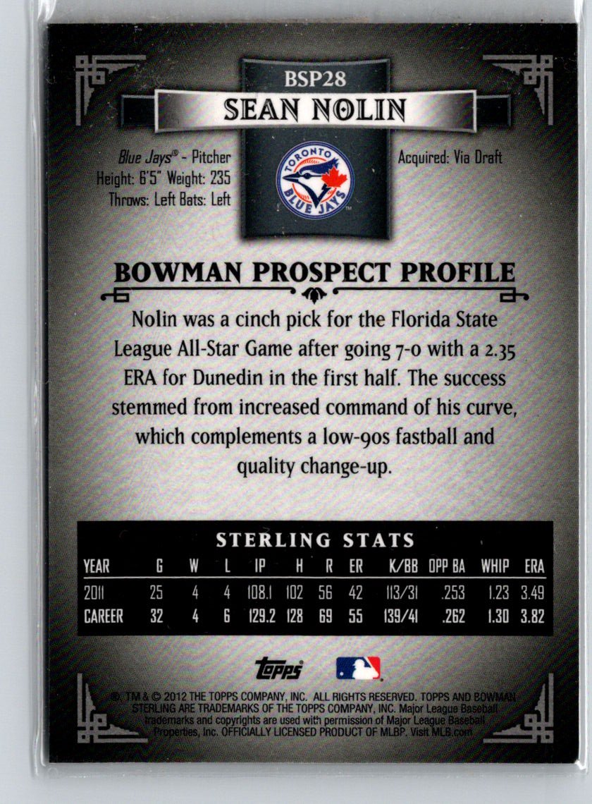 2012 Bowman Sterling #BSP28 Sean Nolin Prospects Black Refractors #/25 F36