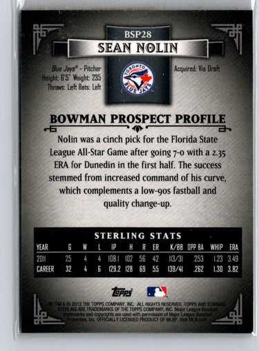 2012 Bowman Sterling #BSP28 Sean Nolin Prospects Black Refractors #/25 F36
