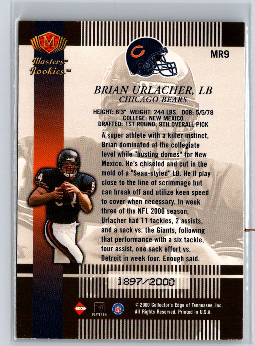 2000 Collector's Edge Masters #MR9 Brian Urlacher Rookie Masters #/2000 F38