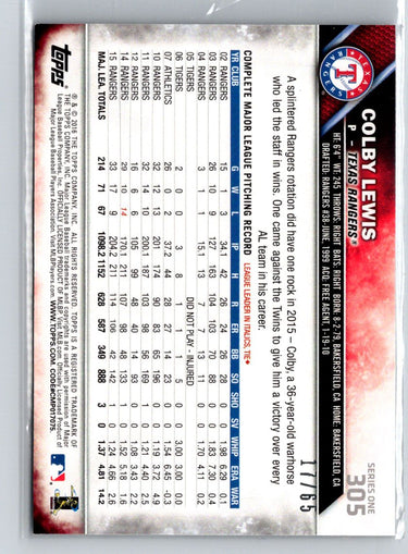 2016 Topps #305 Colby Lewis Black #/65 F39