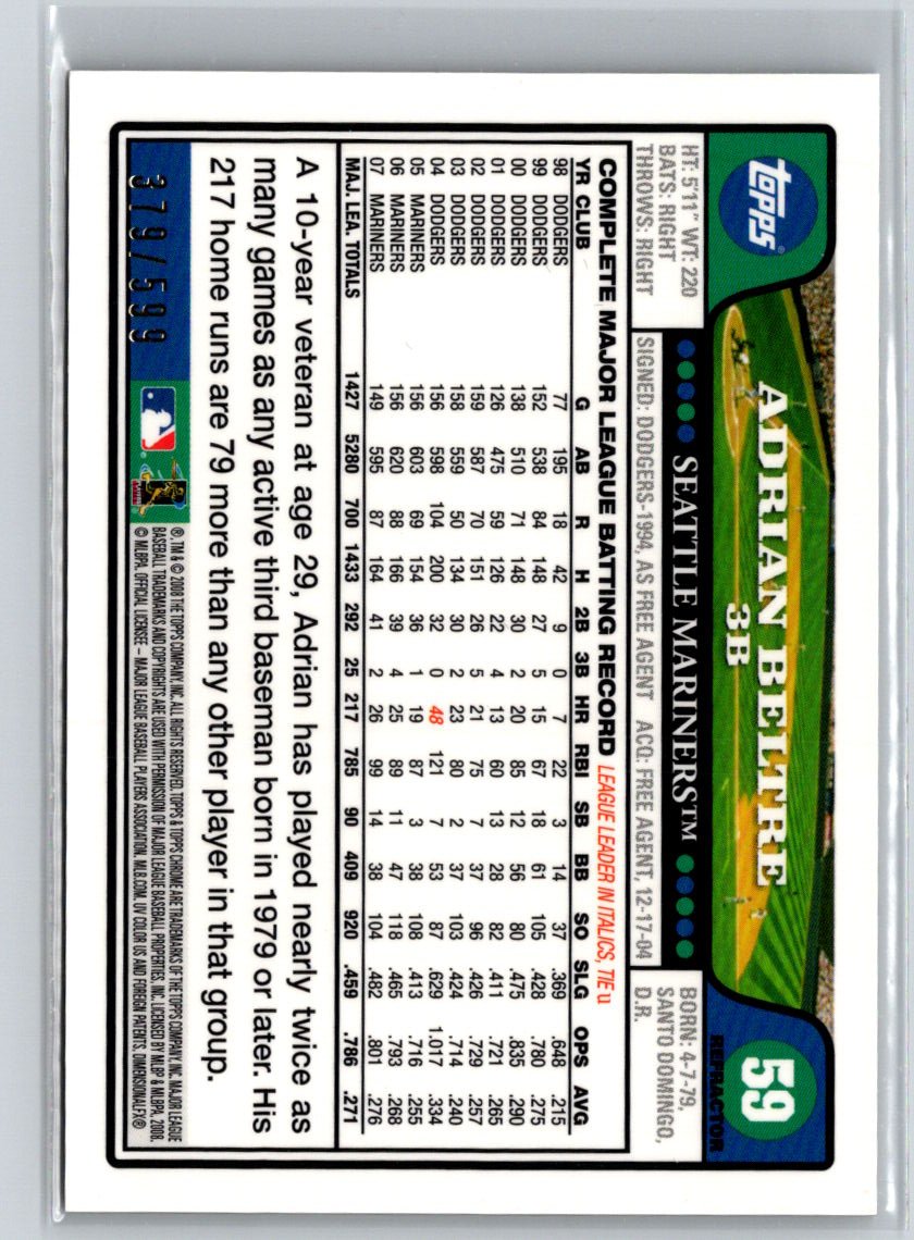 2008 Topps Chrome #59 Adrian Beltre Copper Refractors #/599 F39