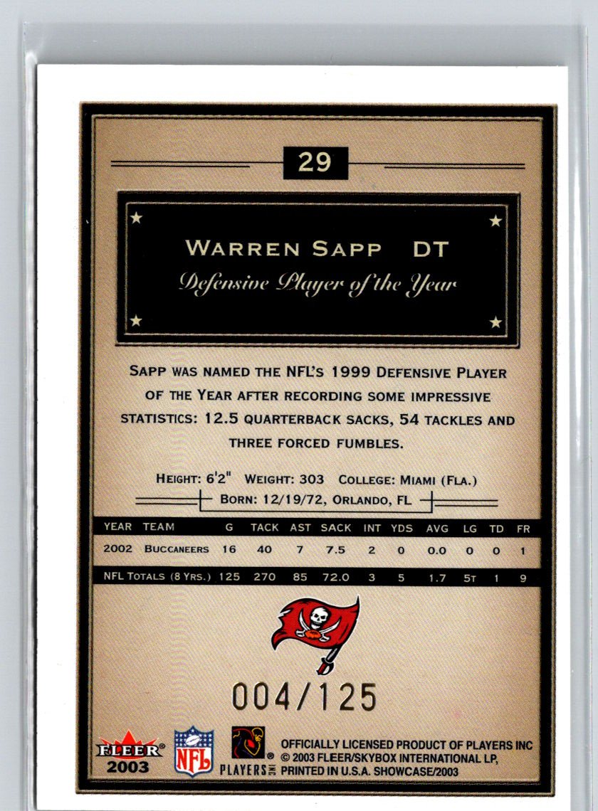 2003 Fleer Showcase #29 Warren Sapp Legacy #/125 F39