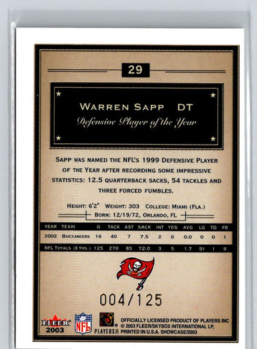 2003 Fleer Showcase #29 Warren Sapp Legacy #/125 F39